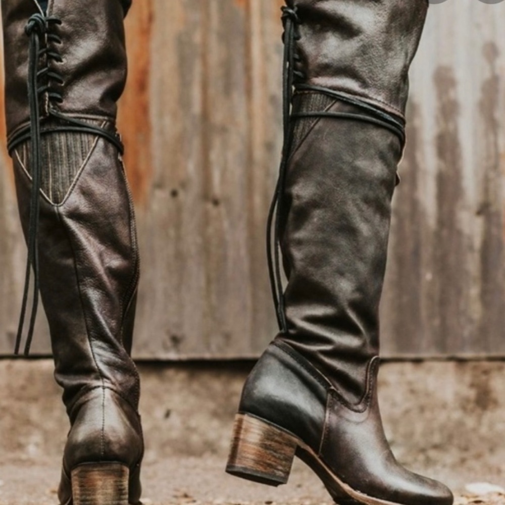 FREEBIRD by Steven Carolina Boots Brown Leather Over The Knee Distressed tall 8